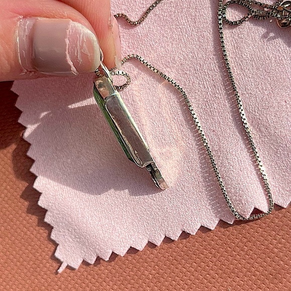 Green Rutile in Quartz Coffin Shape Handmade Sterling Silver Necklace - Picture 10 of 13